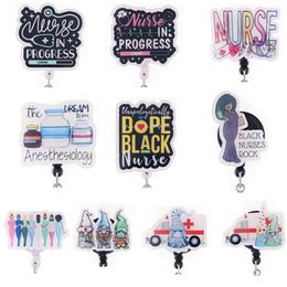 Custom Key Rings Mix Style Black Nurse Rock Acrylic Retractable Medical Badge Holder Yoyo Pull Reel Doctors ID Name Card For Gift