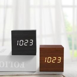 Other Clocks & Accessories C2 Creativity Alarm Clock Digital LED Wooden Watch Temperature Voice Control Wood Snooze Time Desktop Table