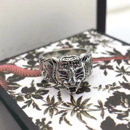 Italian design Thai silver 925 tiger head purple diamond ring high quality men's and women's letters fashion ring Festival gift