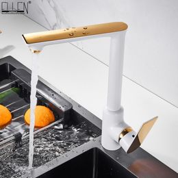 Kitchen Sink Faucet White Gold Tap Hot and Cold Water Mixer Crane Deck Mounted Faucets grifo cocina EL455