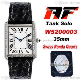 AF Solo W520003 Swiss Ronda Quartz Unisex Mens Womens Watch Diamonds Bezel White Dial Black Roman Markers Blue Hands Leather Strap Super Edition Watches Puretime A1