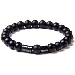 Vintage Lava Stone Black Onyx Beaded Hematite Charm Spacer Male Bracelet For Fashion Men Classic Style Jewelry Gifts