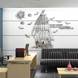 Creative Sailboat Acrylc 3D Wall Stickers Company Inspirational Mirror Wall Stickers Classroom Dorm Room Office DIY Home decor 210705