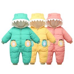 Winter Warm Born 6M 9M 12M 18M 24M Toddler Infant Jumpsuit Plus Velvet 80 90 100cm Cartoon Baby Boys Girls Rompers 210701