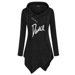 Casual Dresses 2021 Fashion Letter Dance Print Women Style Long Sleeve Sweatshirt Hoodies Irregular Clothing Plus Size