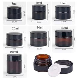 5g 10g 15g 20g 30g 50g Amber Brown Glass Face Cream Bottle Cosmetic Makeup Jars Refillable Container with Inner Liners and black Lids