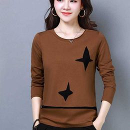 Simple Style Women Spring Autumn T Shirts Lady Casual Slim O-Neck Star printed Tees Shirt Tops DF2045 210609