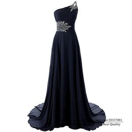 Sweety Sexy One-Shoulder Sequins A-Line Formal Evening Dresses 2021 Lace Up Crystal Chiffon Cocktail Prom Party Gowns E28