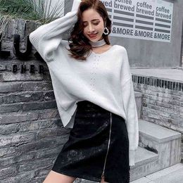 Fitaylor Spring Autumn Women Halter Knitted Sweater Pullovers Tops Femme Slim 210430