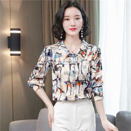 Korean Fashion Silk Women Blouses Office Lady Shirt and Blouse Satin s Tops Plus Size XXXL 210531