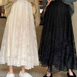 WERUERUYU Spring And Summer Women's Waist Gauze Lace Skirt Thin A A-line Long 210629