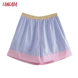 Tangada Women Vintage Colorful Striped Shorts Pockets Female Retro Casual Shorts Pantalones QJ35 210609