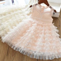 7 Year Girls Holiday Dress Floral Embroidery Layered Mesh Dresses Summer 2020 Teenager Vestido Infantil Party Tulle Prom Gown Q0716