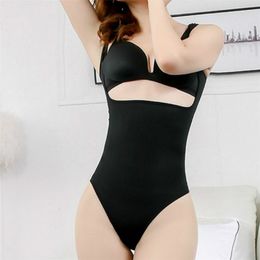 Women Seamless Tummy Control Shapewear Fajas Colombianas Open Bust Thong Bodysuit Slimmer Body Shaper 210402