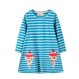 Jumping Meters Animals Princess Girls Dress Fashion Embroidery Ice Cream Long Sleeve Kids Girl Dresses for Toddler 210529