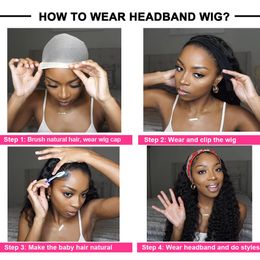 Headband Wig Human Hair Deep Wave Afro Brazilian Full Machine Made Curly Headband Wig For Black Women Water Wave Human Hair Wigsfactory