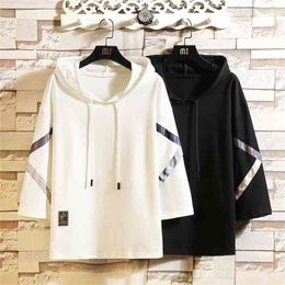 Casual Short Sleeves Hoodies Summer Black White Hip Hop Loose Skateboard Casual Men's Streetwear PUNK Clothes Plus Oversize 210720