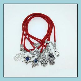 Charm Bracelets Jewelry Fashion Lucky Red String Rope Kabh Hamsa Hand Handcrafted Bangles Adjustable Bracelet Woman Man Gift 16Cm Drop Deliv