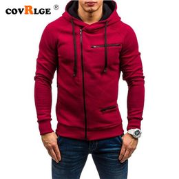 Covrlge Fashion Brand Men's Hoodies Spring Autumn Male Casual Sweatshirts Zipper Solid Color MWW204 210813