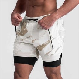 2021 New 2 in 1 Shorts Men's sports camo short men Running shorts jogging fitness Quick-drying gyms Sweatpants X0705