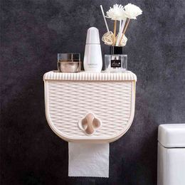 Home Punch Free Toilet Paper Holder Creative Woven pattern Tissue Box Bathroom Waterproof Storage Accessories 210423