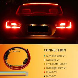 LED Third Brake Light Strip Bar Sequential Turn with Signals Brake Driving Strobe Streamer Flexible High Mount Stop Lamp DC 12V