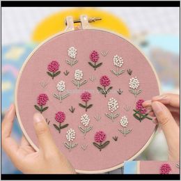 Sewing Notions Tools Apparel Drop Delivery 2021 Starter Floral Cross Stitch Kit For Beginners Adults Kids Patterned Embroidery Cloth Bamboo H
