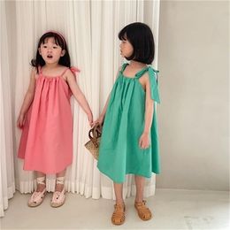 Summer Arrival Girls Fashion Cotton Dress Kids Korean Design Solid Dresses Children Clothes 210528