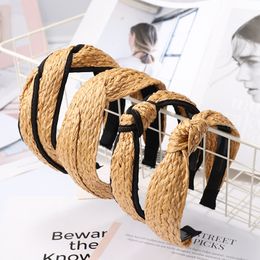 2021 Vintage Bohemian Handmade Braided Straw Rattan Top Knotted bands Headband For Women Accessories Cane Hair