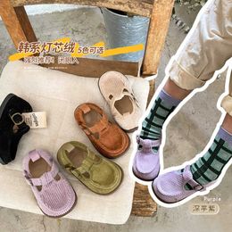 2021 Children Board Shoes Corduroy Single Shoe Solid Color Retro Velcro Casual Shoe Boys and Girls Autumn Casual Shoes G1025