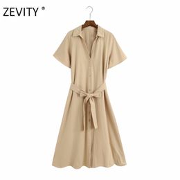 Women simply solid Colour breasted shirt dress office lady short sleeve bow tied sashes vestidos party midi Dresses DS4200 210420
