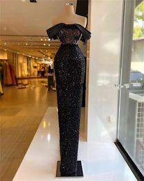 Style Black Ebi Aso Sequins Mermaid Prom Dresses 2022 Off Shoulder Plus Size See Through Top Sexy Evening Ocn Gowns Vestidos De Novia