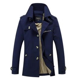 Men's Trench Coats Nice VogueFashion Coat Men Plus Size 4XL Solid 111% Cotton Casual Jacket Khaki For