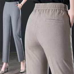 Summer High-waisted Professional Dress Pants Women Feel Casual Thin Loose Waist Large Yards Nine Straight Black 211115