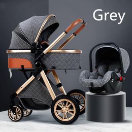 Luxurious Baby Stroller 3 In 1 Portable Travel Carriage Fold Pram High Landscape Aluminium Frame Born Infant Strollers# Brand Fashion Elastic 40