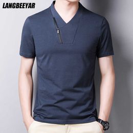 Top Quality 95% Cotton 5% Spandex Brand Tops Summer t Shirt For Men V Neck Plain Short Sleeve Casual Fashion Clothes 210629