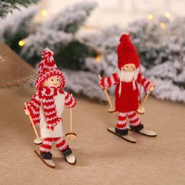 Christmas decorations Creative Xmas Ornaments Wooden ski Doll Christmas Tree Pendant Mini Dolls w-00839