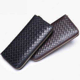 Wallets Men's Knitting Genuine Leather Long Wallet High Quality Luxury Weaven Pattern Natural Purse For Man Designer 2022Wallets