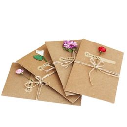 Grußkarten 5 stücke Retro DIY Kraftpapier Einladungskarte mit Umschlag Handgemachte Trockenblumen Hochzeit Party Umschläge