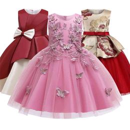 2021 Summer Kids For Girl Dress Elegant Flower Princess Evening Party Dress Formal Wedding Embroidered Dress Children Clothing 210331