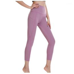 Women's Leggings High Waist Pocket Legging Pants European Running Fitness Sports Pure Color Gym Clothing Leggins Invierno Mujer