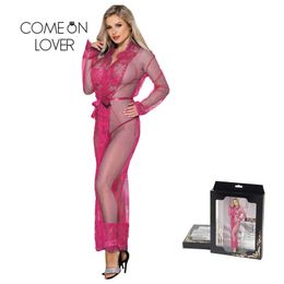 Long Sleepwear Gown Sleeves Mesh Robe Chemise Femme Transparent Sexy Lace Lingerie Embroidery Bridal Dressing 210924