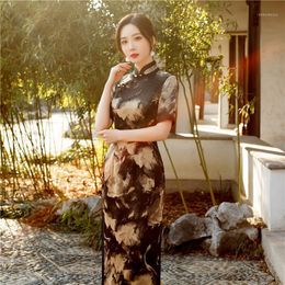 Ethnic Clothing Black Long Female Cheongsam Spring Summer Beaded Button Qipao Sexy Evening Party Dress Plus Size 3XL-5XL Vintage Vestidos