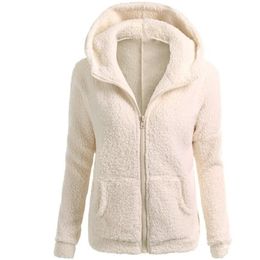 Ladies Woollen Coat Winter Warm Hooded Womens Classic Zipper Outwear Autumn Tops Clothes Ropa Mujer 211014
