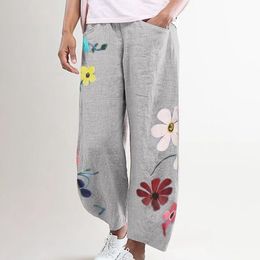 Designs Women Casual Harem Pants Summer Elastic Waist Wide Leg Pants Vintage Floral Print Trousers Femme Loose Pantalon Plus Siz