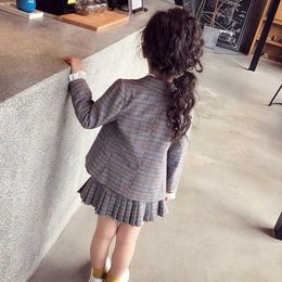 Fashion Kids Girls Clothes Sets Toddler Long Sleeve Plaid Suit +Skirts 10 Y Girls Suits 2PCS Children Clothing Outfit
