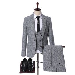 Abiti da uomo blazer cappotto pantalone più recenti disegni inverno affari grigio abito da uomo slim fit a 3 pezzi elegante smoking smoking terno maschi