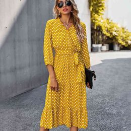 Autumn elegnat long sleeve retro Dress for womens classic polka dot print midi long boho dress women vestidos dress female 210514