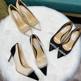 2022High Heel Designer Design Dress Shoes Stiletto All Match Sandals One-line Diamond Sparkling Crystal Buckle Decoration Party