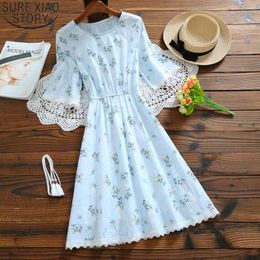 Cotton Flower sweet Dress for Women's Wear in Actual S of Long and Medium-length O-Neck Women 4619 50 210417